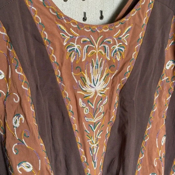 Embroidered Boho Peasant Blouse in Brown - Picture 3 of 11